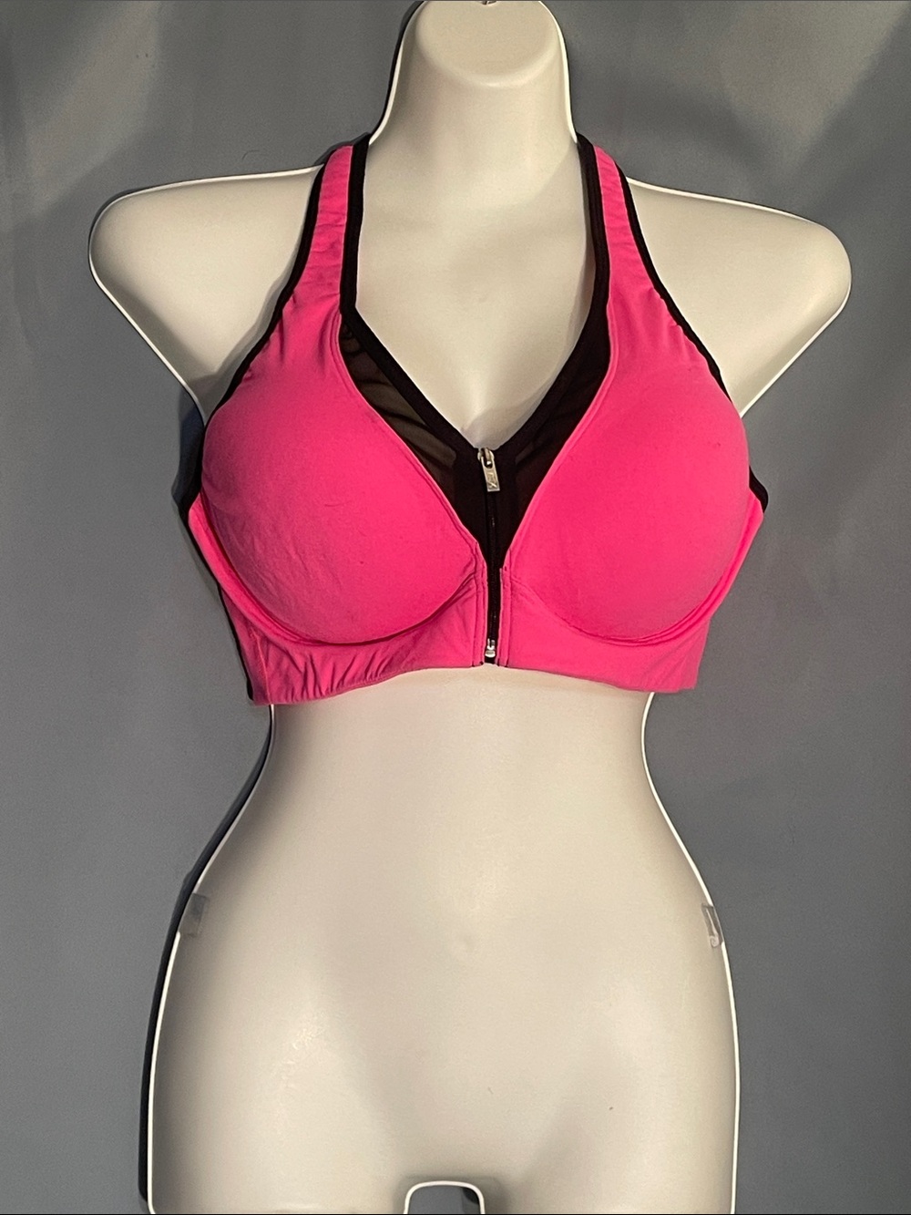 VSX Hot Pink Front‑Zip Support Sports Bra with Black Trim